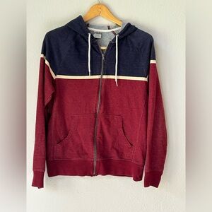 Beach/Vacation/Casual Lightweight Zip-Up Hoodie; Brick Red/White/Navy (Size S)